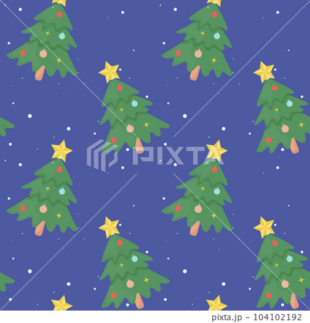 Vector seamless drawing. A repetition of a decorated Christmas tree. 104102192