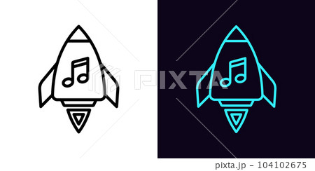 Outline musical rocket icon, with editable stroke. Spaceship with music note sign, space disco party. Dance rocket, flight to music universe, musical adventure, spacecraft karaoke Outline musical rocket icon, with editable stroke. Spaceship with music note sign, space disco party. Dance rocket, flight to music universe, musical adventure, spacecraft karaoke 104102675