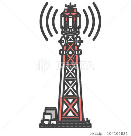 電波発信状態の大型5G・3G・LTE用通信塔・モバイルネットワークやドローンの遠隔操作に用いる。 104102882