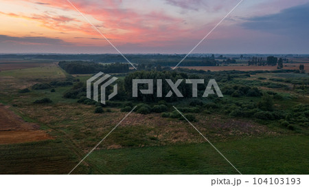 Sunset aerial landscape of fields and meadows Sunset aerial landscape of fields and meadows 104103193