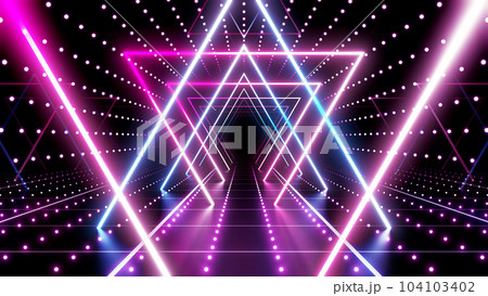 ネオン ライン トンネル 回廊 蛍光灯 回廊 ステージ  3D イラスト 背景 バック 104103402