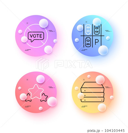 Parking place, Stars and Stop voting minimal line icons. 3d spheres or balls buttons. Servers icons. For web, application, printing. Transport, Ranking stars, Do not vote. Big data. Vector Parking place, Stars and Stop voting minimal line icons. 3d spheres or balls buttons. Servers icons. For web, application, printing. Transport, Ranking stars, Do not vote. Big data. Vector 104103445