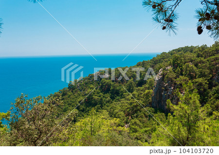 Beautiful view on coast near Kemer, Antalya, Turkey Kemer, Antalya, Mediterranean region, Turkey, Lycia. 104103720