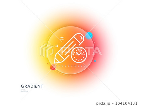 Project deadline line icon. Gradient blur button with glassmorphism. Time management sign. Clock symbol. Transparent glass design. Project deadline line icon. Vector 104104131