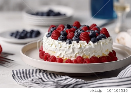 Patriotic Cake with decor in American colors celebratin 104105536