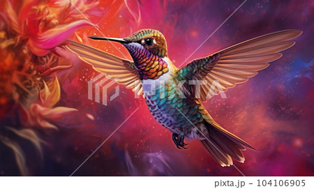 The hummingbird and flower in the colorfulのイラスト素材