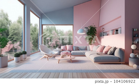 The modern living room with pink color pastel toner The modern living room with pink color pastel toner 104106922