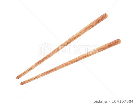 Chopsticks. Watercolor illustration. Asian food utensils. Used in Japan, China, South Korea. Hand drawn clip art isolated on a white background 104107604