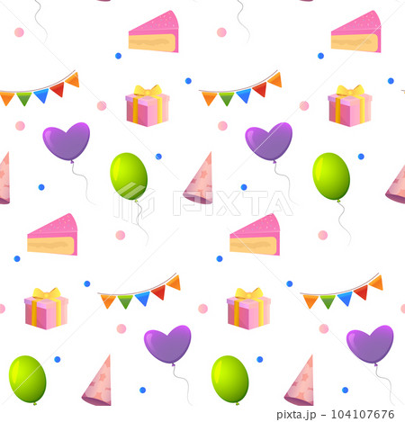 Seamless Birthday Pattern. with cake, cap, balloon and flags. Seamless Birthday Pattern. with cake, cap, balloon and flags. 104107676