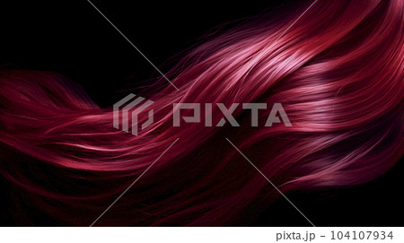 Red hair wavy strand. Isolated on black background. Shiny haircare style shampoo beautiful smooth colored hair close up photo Red hair wavy strand. Isolated on black background. Shiny haircare style shampoo beautiful smooth colored hair close up photo 104107934