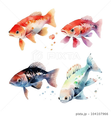 Beautiful fish watercolor, great design for any purposes. Vector collection. Vector illustration design. Travel illustration. Vector art illustration. Hand sketch beach vector design. 104107966