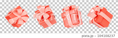 Red gift box with pink ribbon and bow 3d render illustration collection - falling present packages. Floating surprize packs for congratulation or bonus concept. Greeting and reward decoration element. Red gift box with pink ribbon and bow 3d render illustration collection - falling present packages. Floating surprize packs for congratulation or bonus concept. Greeting and reward decoration element. 104108237