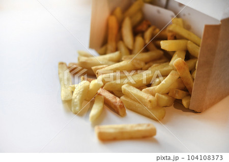 Cardboard Box Chips French Fries In Takeaway Dish Of Snack Stock Photo,  Picture and Royalty Free Image. Image 95237242.