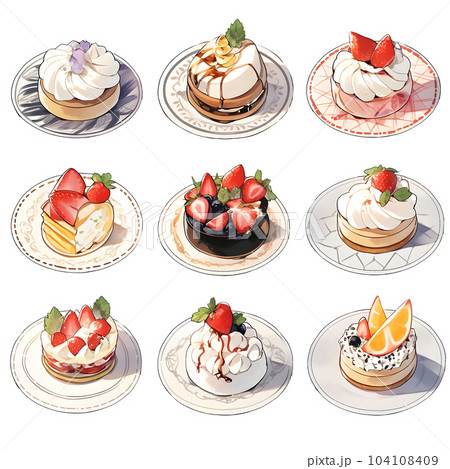 fancy cute cakes on the plate のイラスト素材 [104108409] - PIXTA