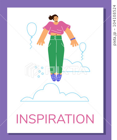 Poster or vertical banner with flying woman flat style, vector illustration Poster or vertical banner with flying woman flat style, vector illustration 104108524