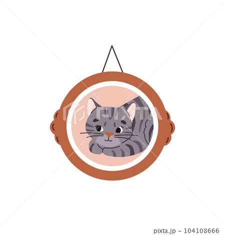 Cat portrait in hanging picture frame, flat...のイラスト素材