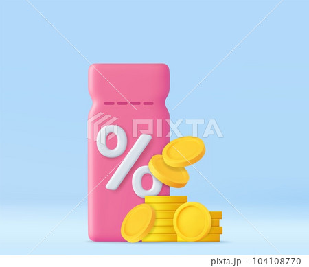 3d Coupon with Percent Symbol and Coins 104108770