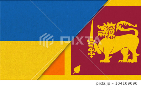 Flags of Ukraine and Sri Lanka. diplomatic relations between two countries 104109090