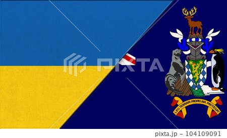 Flags of Ukraine and South Sandwich Islands. diplomatic relations two countries Flags of Ukraine and South Sandwich Islands. diplomatic relations two countries 104109091