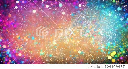 Holographic rainbow glitter blurred abstract background. Neon multi colored particles or sparkles with depth of field. Colorful bokeh defocused light effects. Unicorn magic backdrop Holographic rainbow glitter blurred abstract background. Neon multi colored particles or sparkles with depth of field. Colorful bokeh defocused light effects. Unicorn magic backdrop 104109477