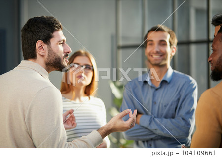 Business conversations of different people during an office walk 104109661