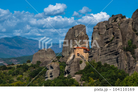 Greece. Meteora - incredible sandstone rock formations and monasteries. The Meteora area is on UNESCO World Heritage List. summer panorama High quality photo Greece. Meteora - incredible sandstone rock formations and monasteries. The Meteora area is on UNESCO World Heritage List. summer panorama High quality photo 104110169