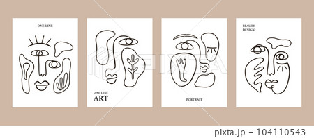 One line drawing human face set. Vector collecton 104110543