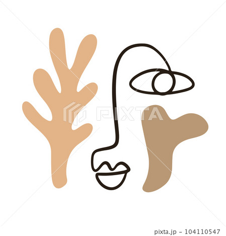 One line drawing human face with organic shapes. 104110547