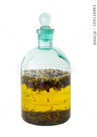 Tincture or essential oil bottle on white. Herbal medicine. Tincture or essential oil bottle on white. Herbal medicine. 104110963