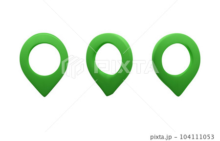 3D destination green pin realistic style. Vector stock illustration isolated on white background for maps. EPS10 104111053