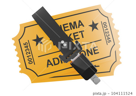 Cinema tickets with safety belt. 3D rendering 104111524