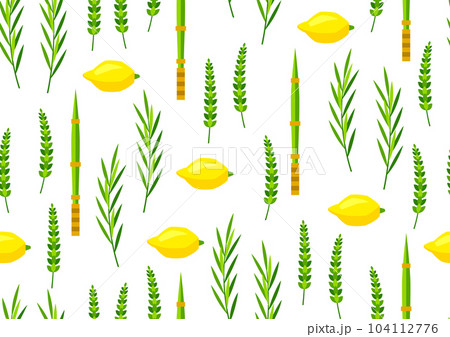 Happy Sukkot seamless pattern. Holiday background with Jewish festival traditional symbols. Happy Sukkot seamless pattern. Holiday background with Jewish festival traditional symbols. 104112776