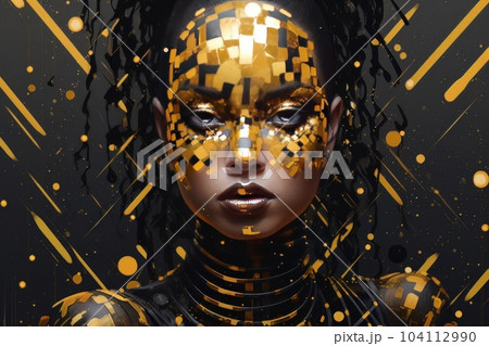Art beauty portrait of woman with golden make up AI Art beauty portrait of woman with golden make up AI 104112990