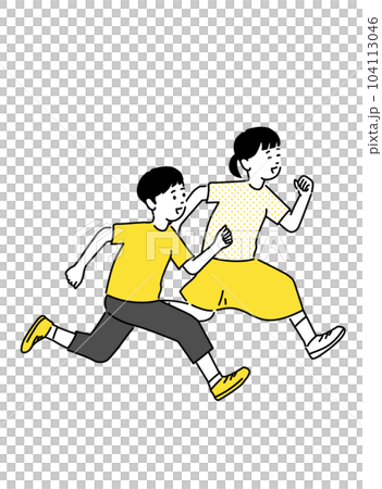 笑顔で走る男の子と女の子のイラスト、ベクター 104113046