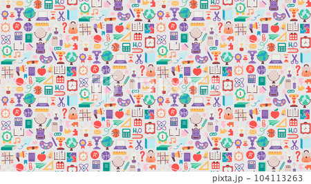 Back to school. pattern seamless of stationery for studying at school. education kids accessory. print object stuff design. graphic wallpaper element children study. background vector illustration 104113263