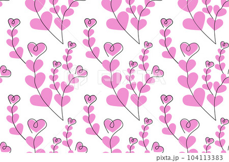 Seamless pattern of abstract images of branches in the shape of a heart in trendy shades. Line Art. Seamless pattern of abstract images of branches in the shape of a heart in trendy shades. Line Art. 104113383
