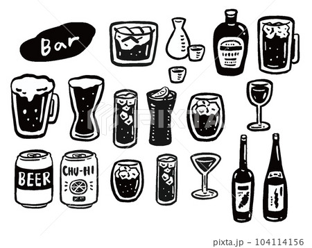色々なお酒のイラストセット 単色 シンプル 色々なお酒のイラストセット 単色 シンプル 104114156