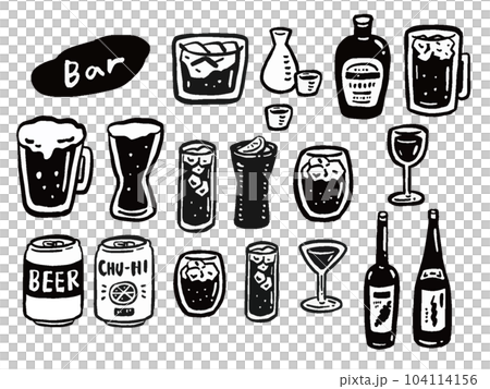 色々なお酒のイラストセット 単色 シンプル 色々なお酒のイラストセット 単色 シンプル 104114156