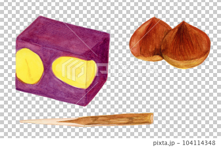 手繪水彩栗子蒸羊羹和栗子套裝插畫 104114348