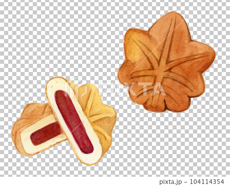 Hand drawn watercolor illustration of a delicious maple bun 104114354
