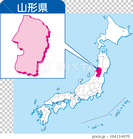 山形縣地圖_日本彩色地圖_06_山形縣在日本地圖上_按縣劃分的日本放大地圖_山形縣 104114970