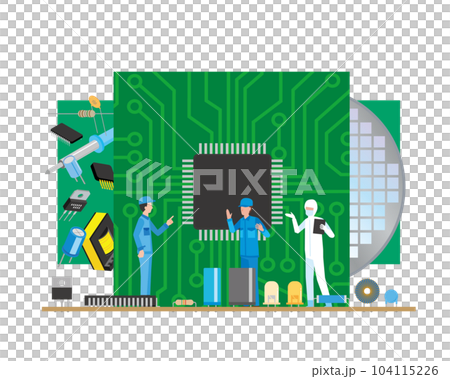 半導体や電子部品のイメージイラスト 104115226