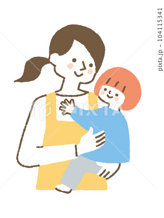 幼稚園教諭に抱っこされる子ども_色 104115341