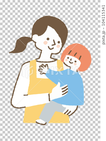 幼稚園教諭に抱っこされる子ども_色 104115341