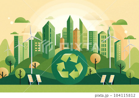 Recycle concept with green eco city background. Ecology and Environment conservation resource sustainable.Vector illustration. 104115812