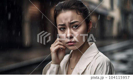雨の中、悲しそうな表情の女性(失恋・絶望・悲しい・Generative AI) 雨の中、悲しそうな表情の女性(失恋・絶望・悲しい・Generative AI) 104115957