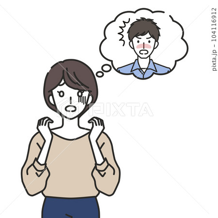 夫に怒られるのを想像する女性 104116912