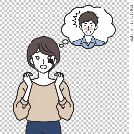 夫に怒られるのを想像する女性 104116912