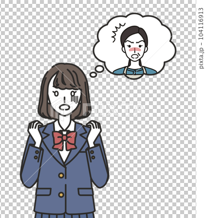 A high school girl who is afraid of being scolded by her mother 104116913