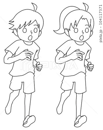 ランナー　　モノクロ白黒線画 104117371